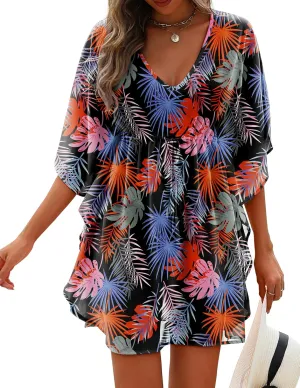 AI'MAGE Womens Beach Swimsuit Coverup Sexy Sheer Bathing Suit Cover Up Dress Swimwear Tie Waist Chiffon Beachwear
