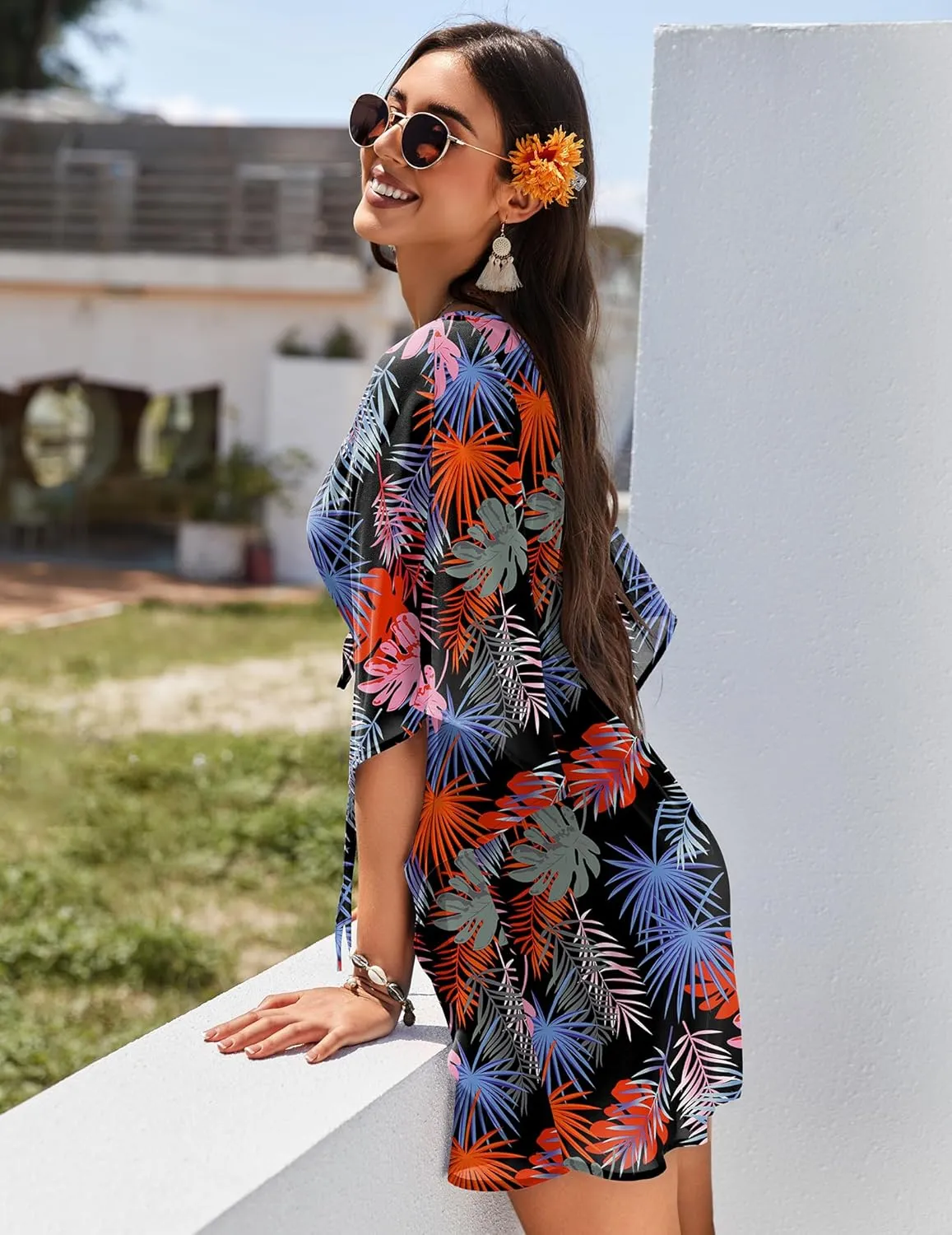 AI'MAGE Womens Beach Swimsuit Coverup Sexy Sheer Bathing Suit Cover Up Dress Swimwear Tie Waist Chiffon Beachwear
