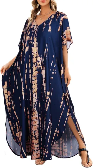 Alsol Lamesa Kaftan Dresses for Women Ethnic Print Cover Ups for Swimwear Women Beach Bathing Suit Coverup
