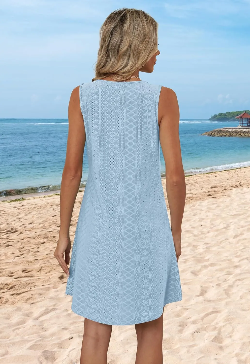 Aokosor Womens Summer Dresses 2025 Loose V Neck Sleeveless Dress Sundresses Swimsuit Coverup