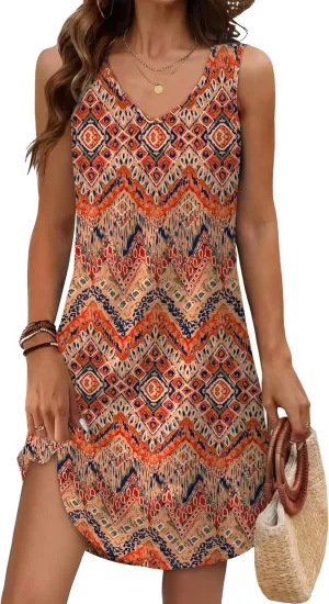 Aokosor Womens Summer Dresses 2025 Loose V Neck Sleeveless Dress Sundresses Swimsuit Coverup