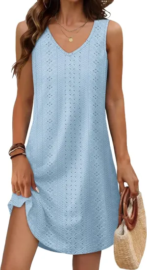 Aokosor Womens Summer Dresses 2025 Loose V Neck Sleeveless Dress Sundresses Swimsuit Coverup