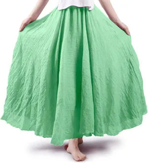 ASHER FASHION Women's Bohemian Style Elastic Waist Band Cotton Linen Long Maxi Skirt Dress
