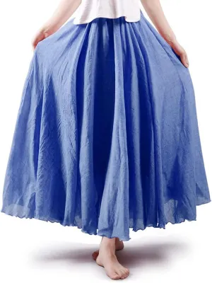 ASHER FASHION Women's Bohemian Style Elastic Waist Band Cotton Linen Long Maxi Skirt Dress