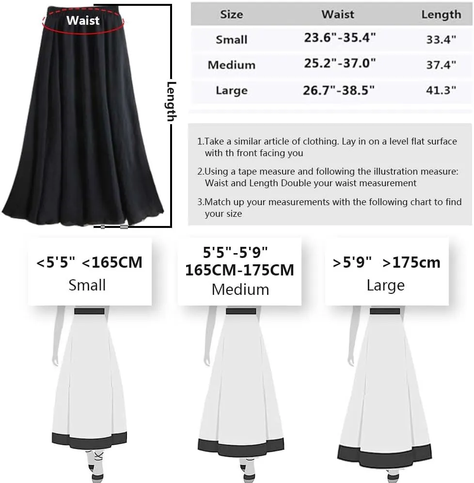 ASHER FASHION Women's Bohemian Style Elastic Waist Band Cotton Linen Long Maxi Skirt Dress