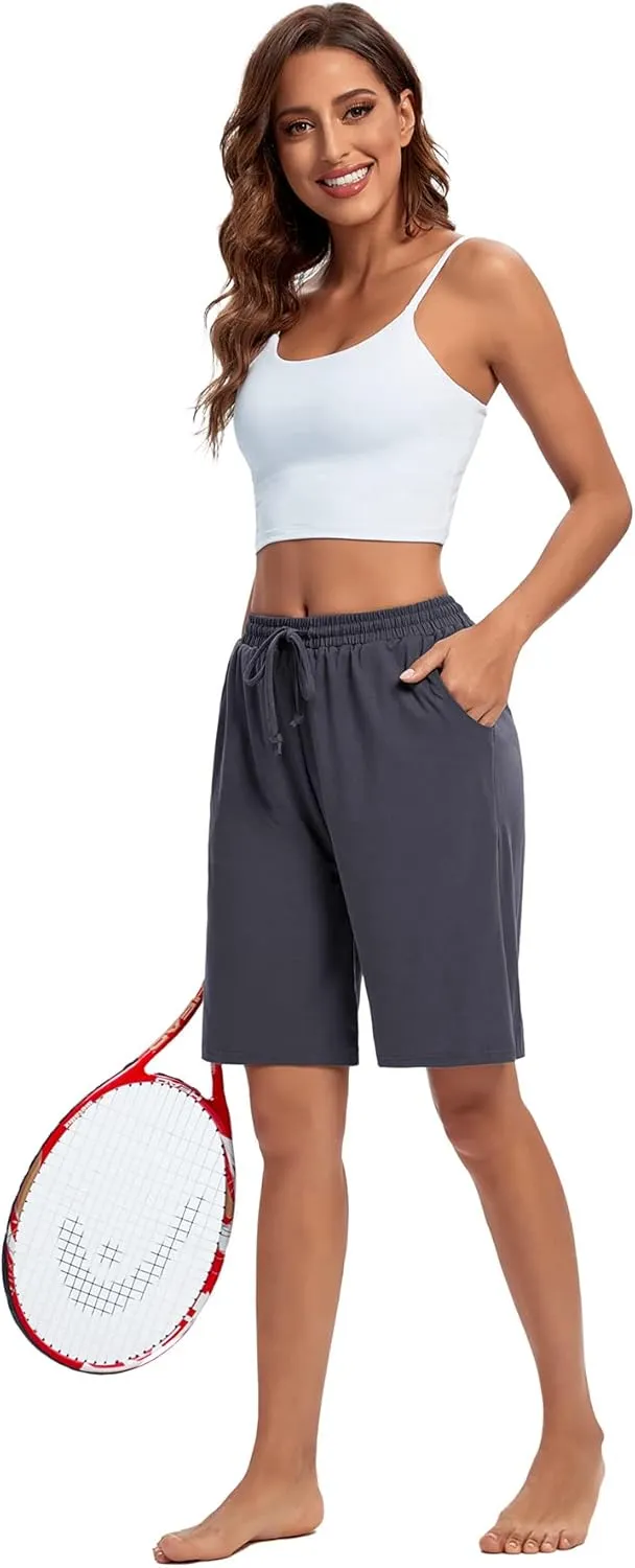 ASIMOON Womens Bermuda Shorts Lounge Athletic Shorts Loose Running Shorts Casual Long Yoga Shorts with Pockets