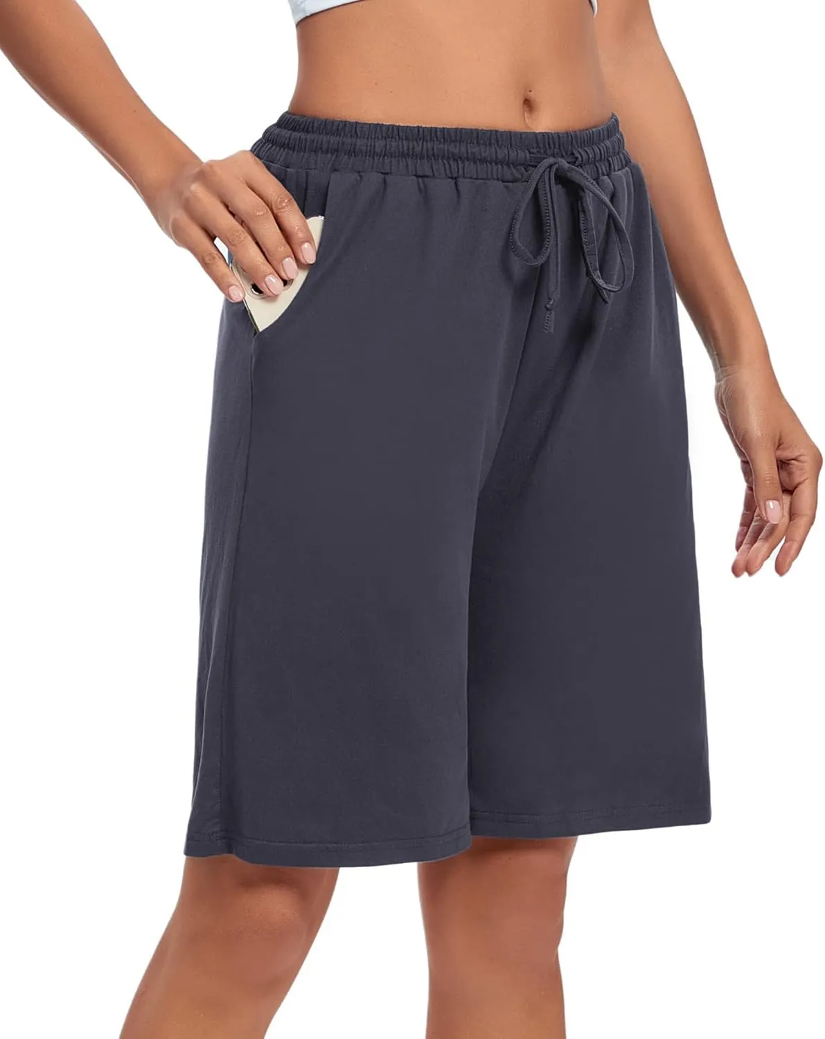 ASIMOON Womens Bermuda Shorts Lounge Athletic Shorts Loose Running Shorts Casual Long Yoga Shorts with Pockets