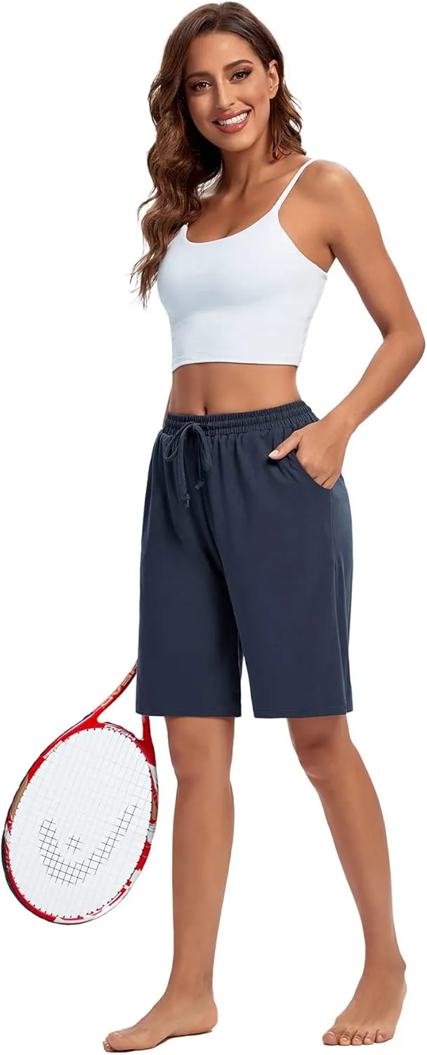 ASIMOON Womens Bermuda Shorts Lounge Athletic Shorts Loose Running Shorts Casual Long Yoga Shorts with Pockets