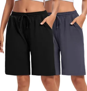 ASIMOON Womens Bermuda Shorts Lounge Athletic Shorts Loose Running Shorts Casual Long Yoga Shorts with Pockets