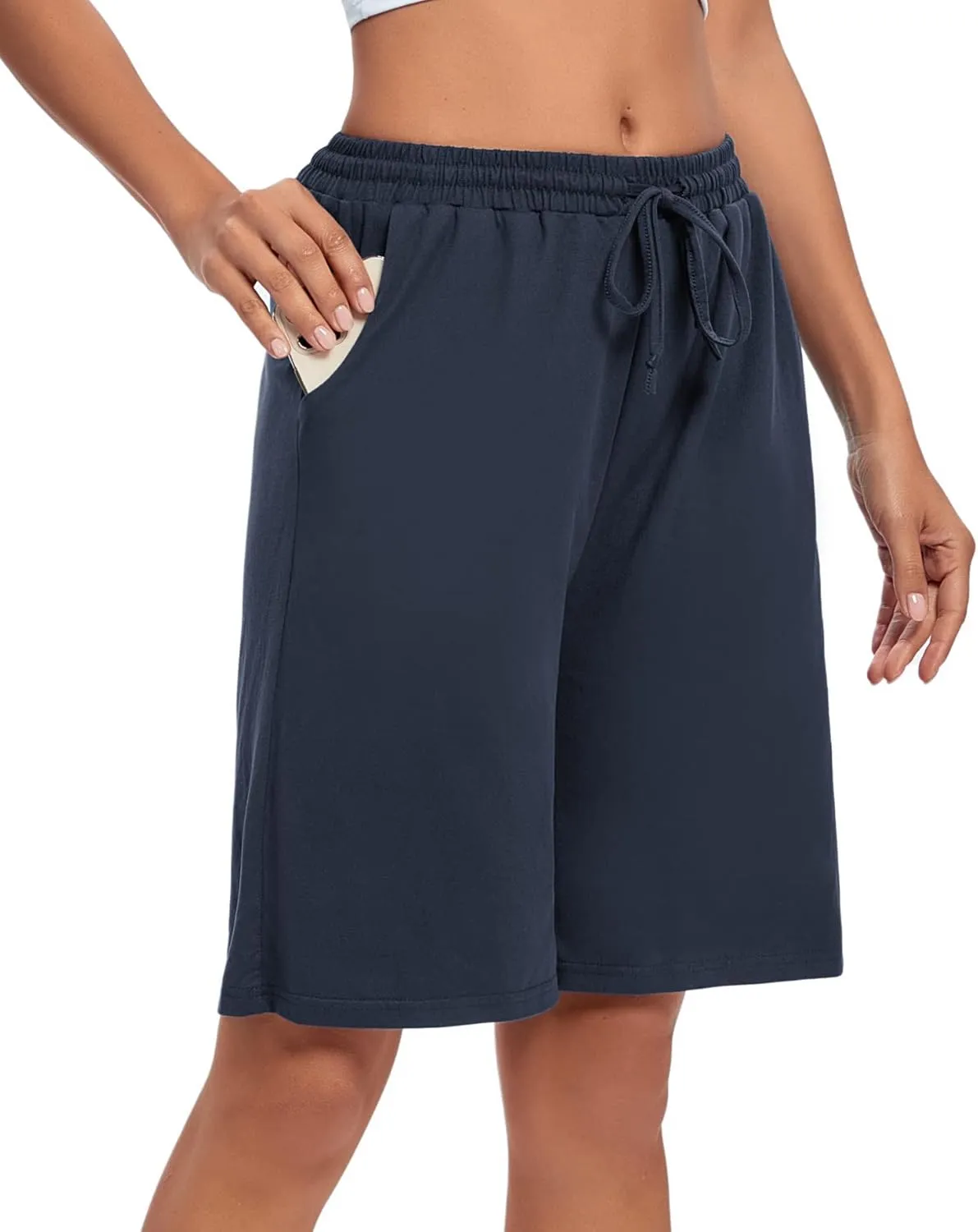 ASIMOON Womens Bermuda Shorts Lounge Athletic Shorts Loose Running Shorts Casual Long Yoga Shorts with Pockets