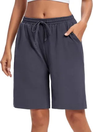 ASIMOON Womens Bermuda Shorts Lounge Athletic Shorts Loose Running Shorts Casual Long Yoga Shorts with Pockets