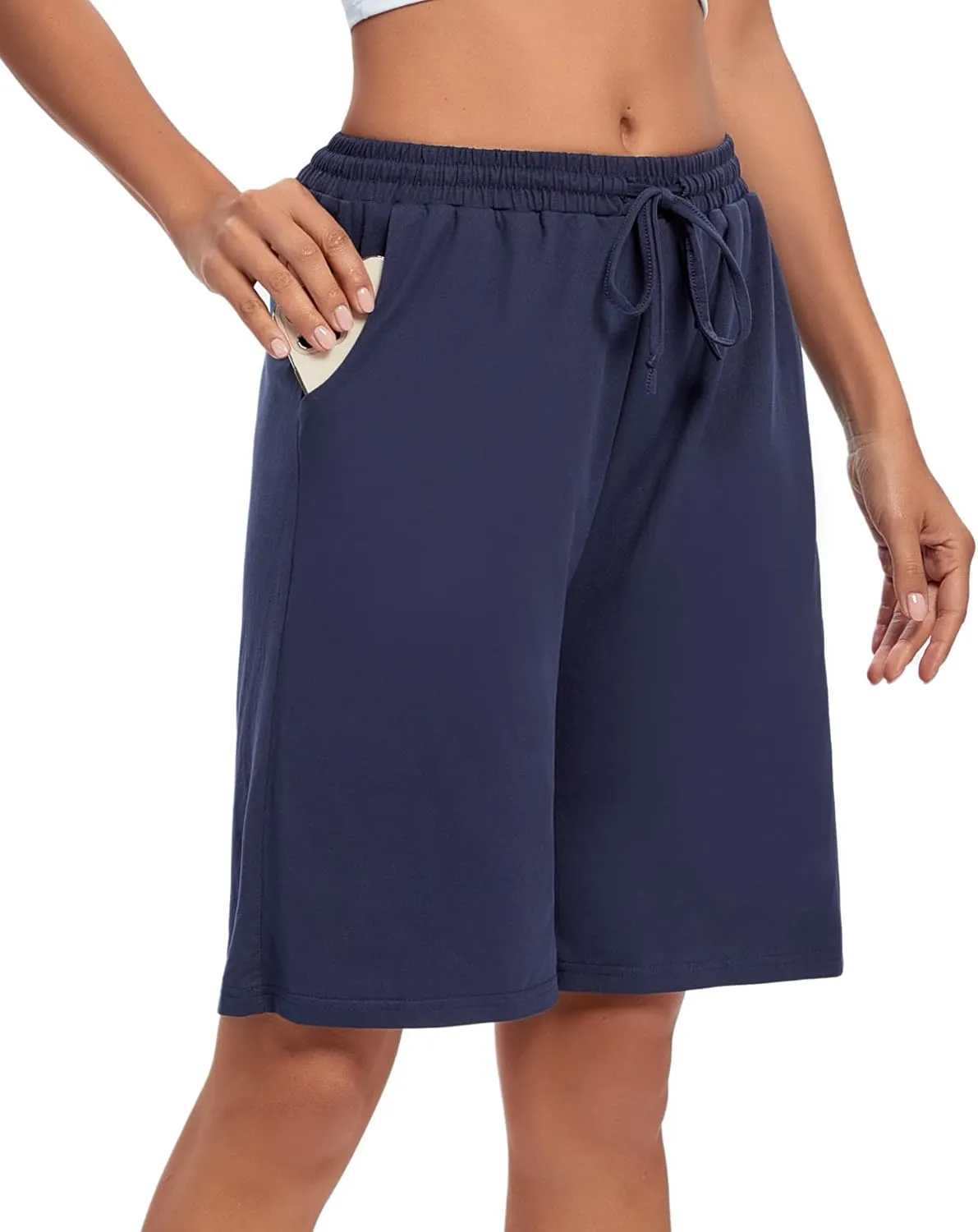 ASIMOON Womens Bermuda Shorts Lounge Athletic Shorts Loose Running Shorts Casual Long Yoga Shorts with Pockets