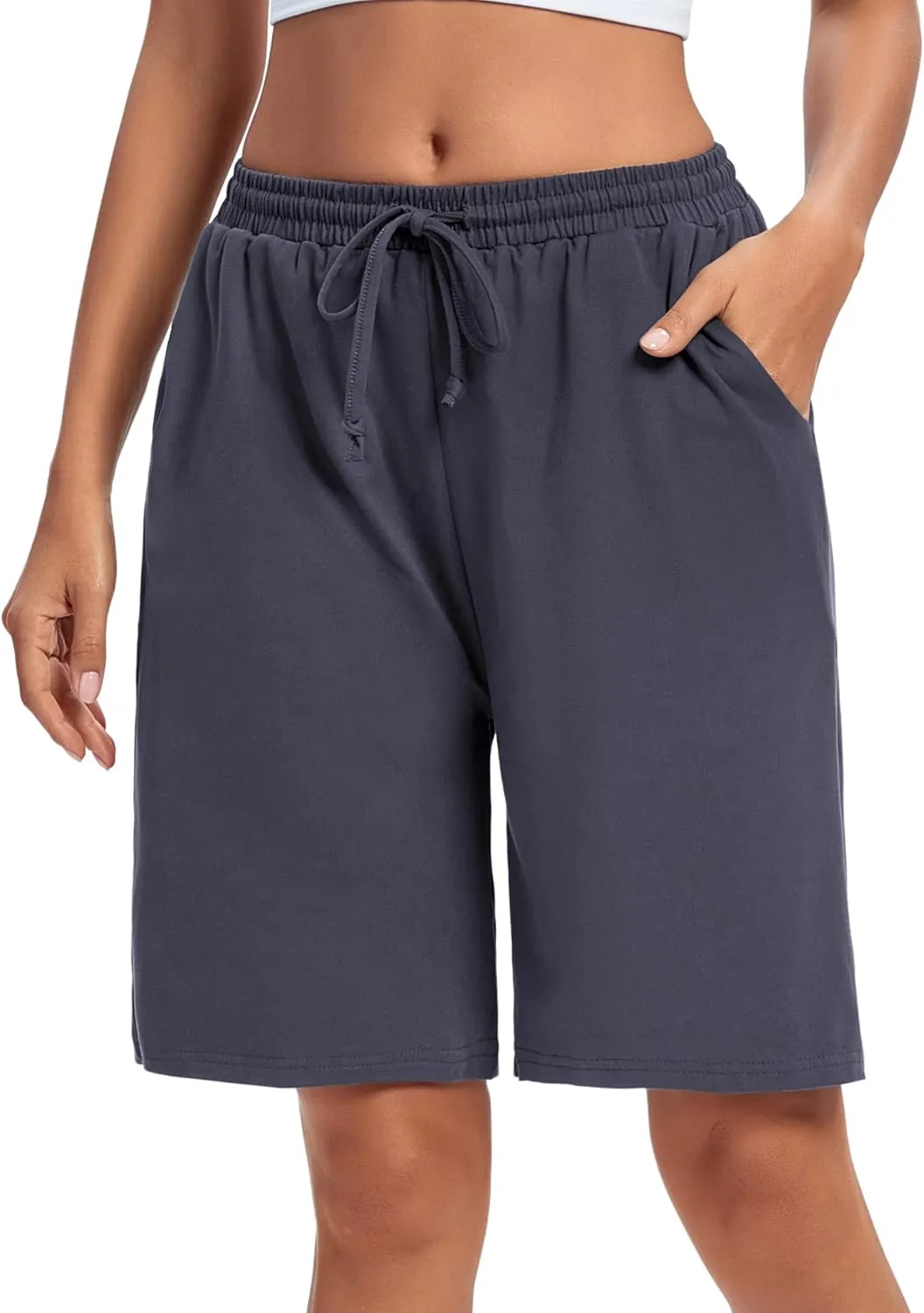 ASIMOON Womens Bermuda Shorts Lounge Athletic Shorts Loose Running Shorts Casual Long Yoga Shorts with Pockets