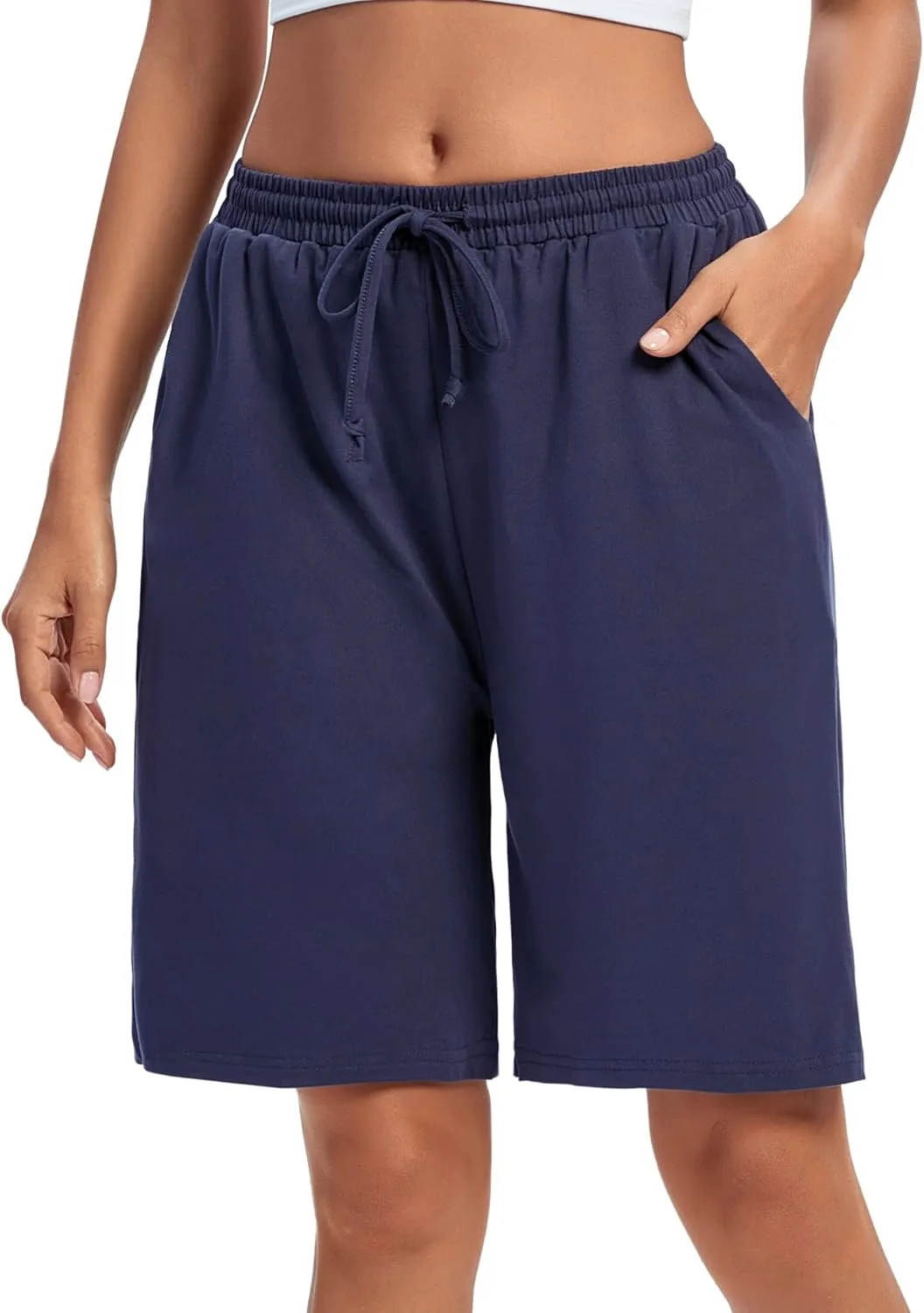 ASIMOON Womens Bermuda Shorts Lounge Athletic Shorts Loose Running Shorts Casual Long Yoga Shorts with Pockets