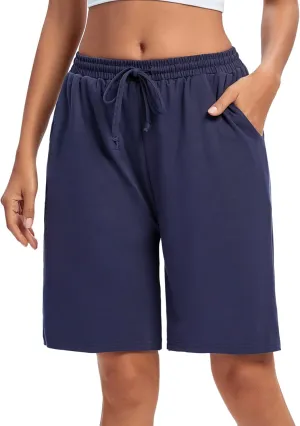 ASIMOON Womens Bermuda Shorts Lounge Athletic Shorts Loose Running Shorts Casual Long Yoga Shorts with Pockets