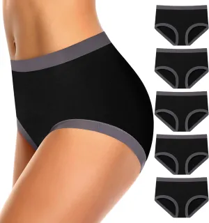 ASIMOON Women's High Waisted Cotton Underwear Tummy Control Panties Soft Full Coverage Ladies Briefs