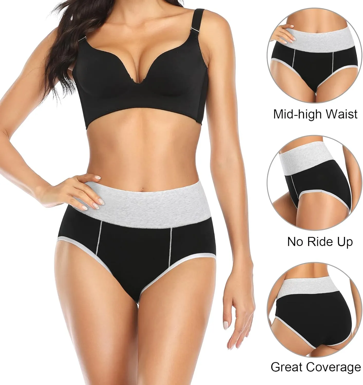 ASIMOON Women's High Waisted Cotton Underwear Tummy Control Panties Soft Full Coverage Ladies Briefs