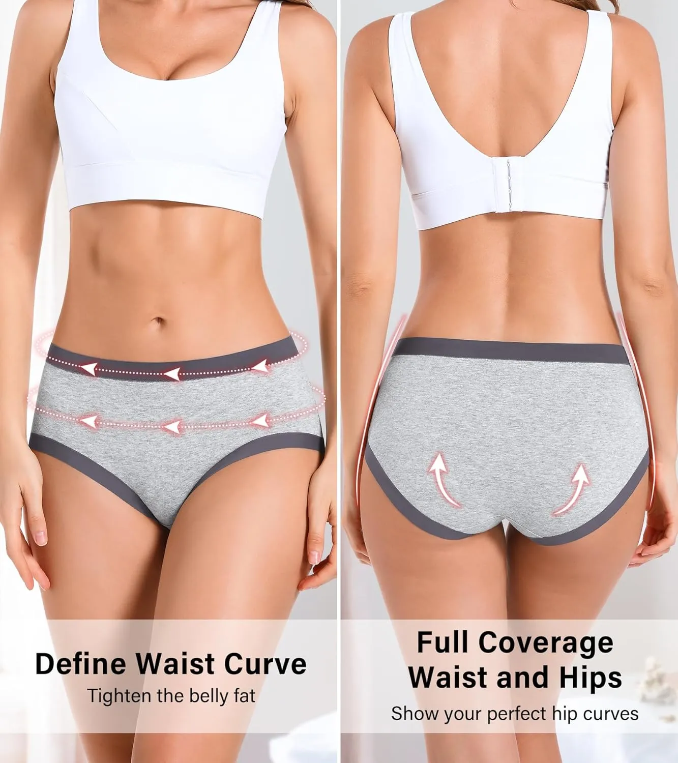 ASIMOON Women's High Waisted Cotton Underwear Tummy Control Panties Soft Full Coverage Ladies Briefs