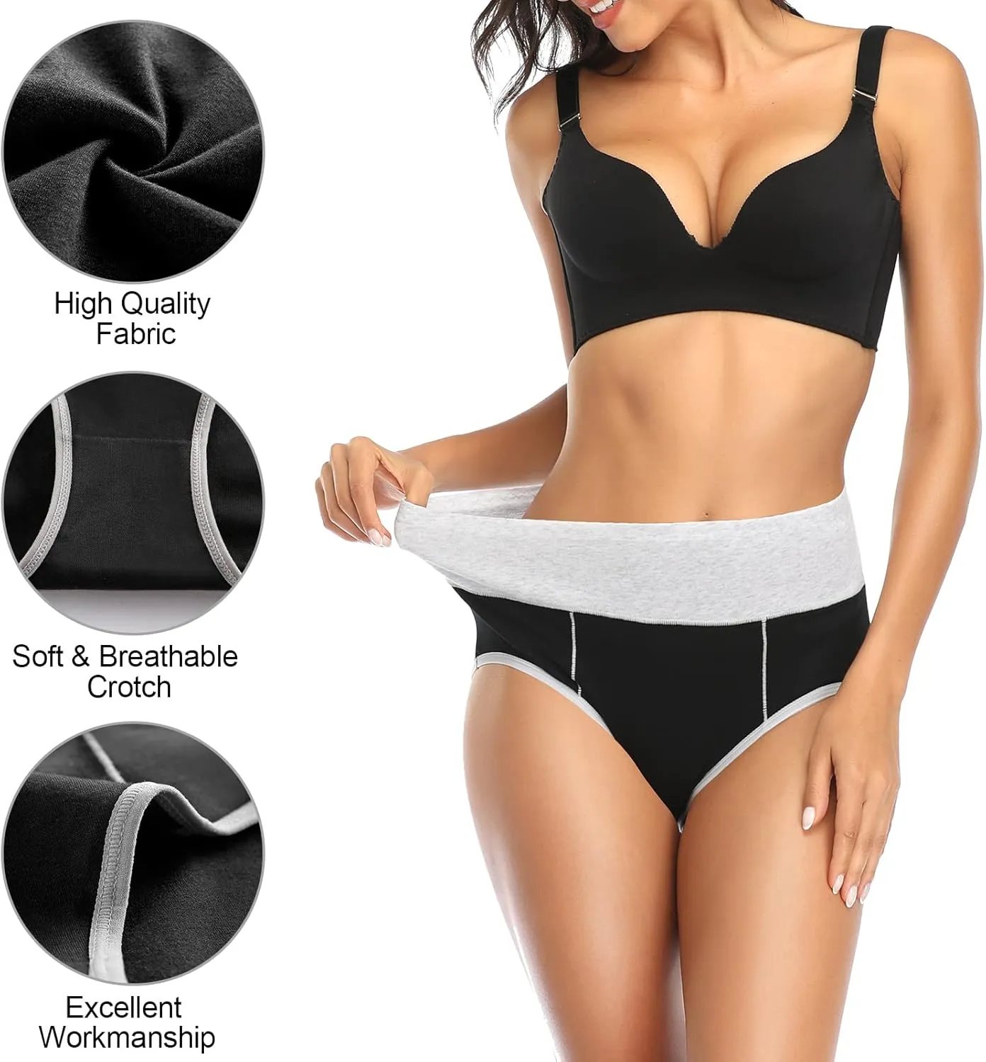 ASIMOON Women's High Waisted Cotton Underwear Tummy Control Panties Soft Full Coverage Ladies Briefs