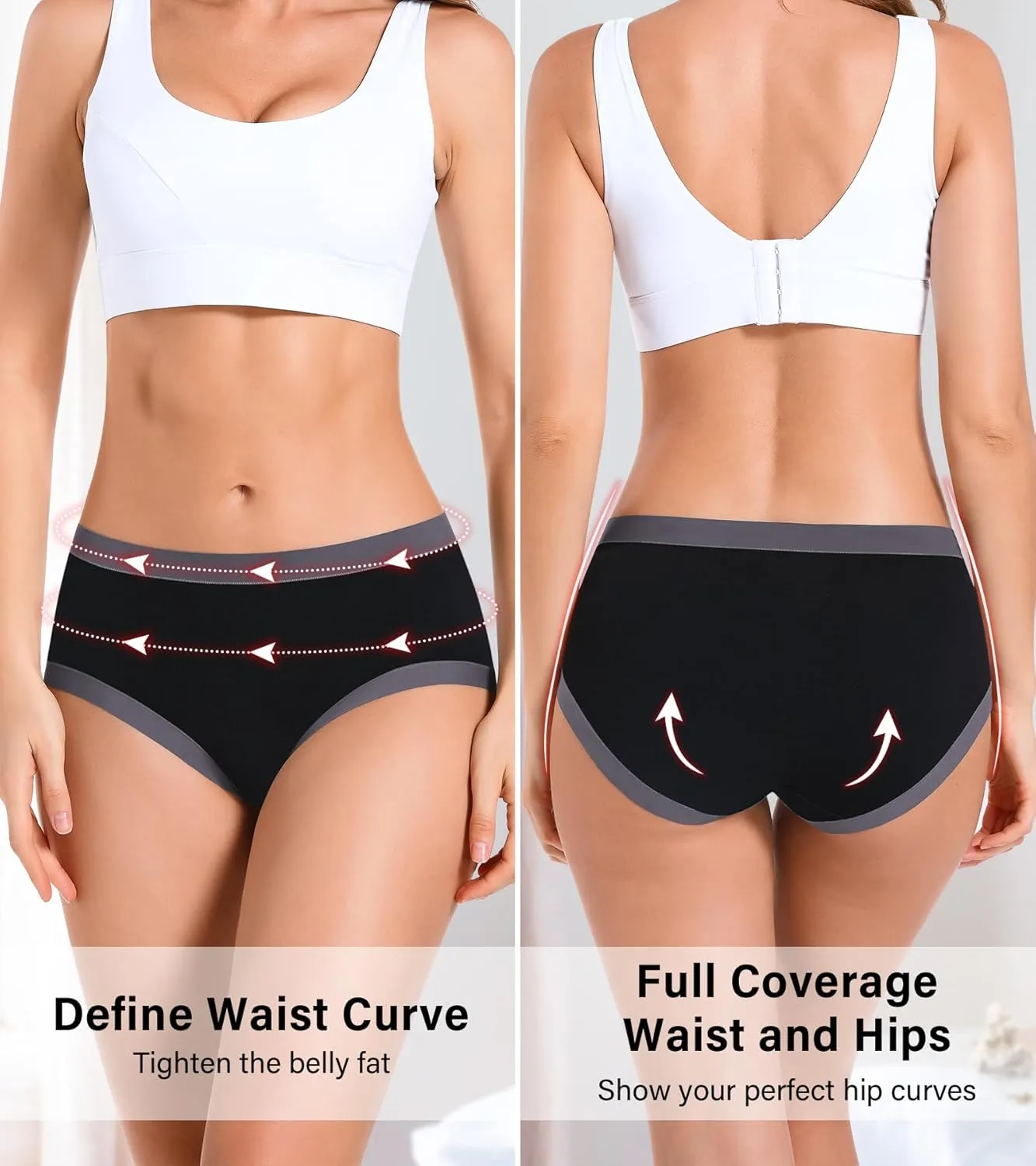 ASIMOON Women's High Waisted Cotton Underwear Tummy Control Panties Soft Full Coverage Ladies Briefs