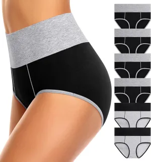 ASIMOON Women's High Waisted Cotton Underwear Tummy Control Panties Soft Full Coverage Ladies Briefs