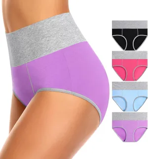 ASIMOON Women's High Waisted Cotton Underwear Tummy Control Panties Soft Full Coverage Ladies Briefs