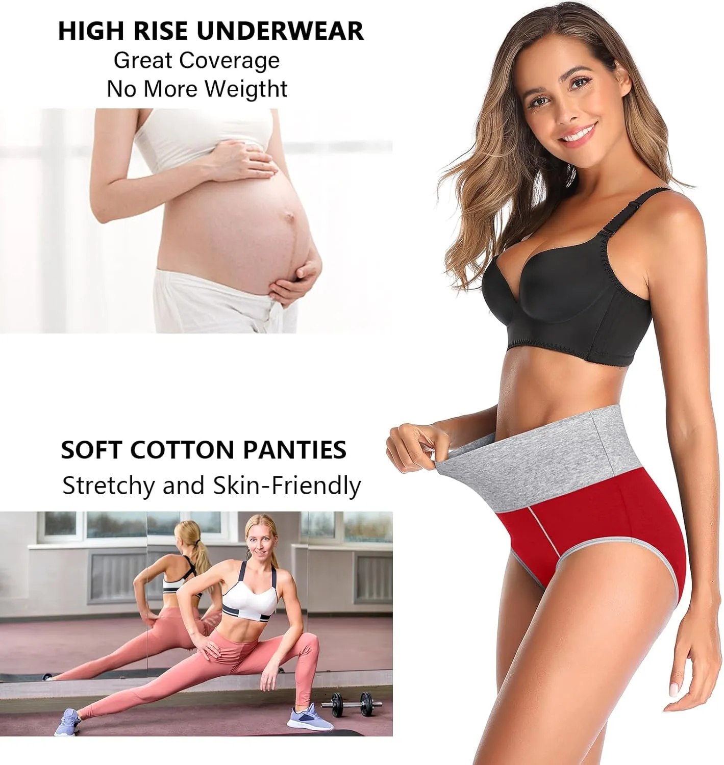 ASIMOON Women's High Waisted Cotton Underwear Tummy Control Panties Soft Full Coverage Ladies Briefs