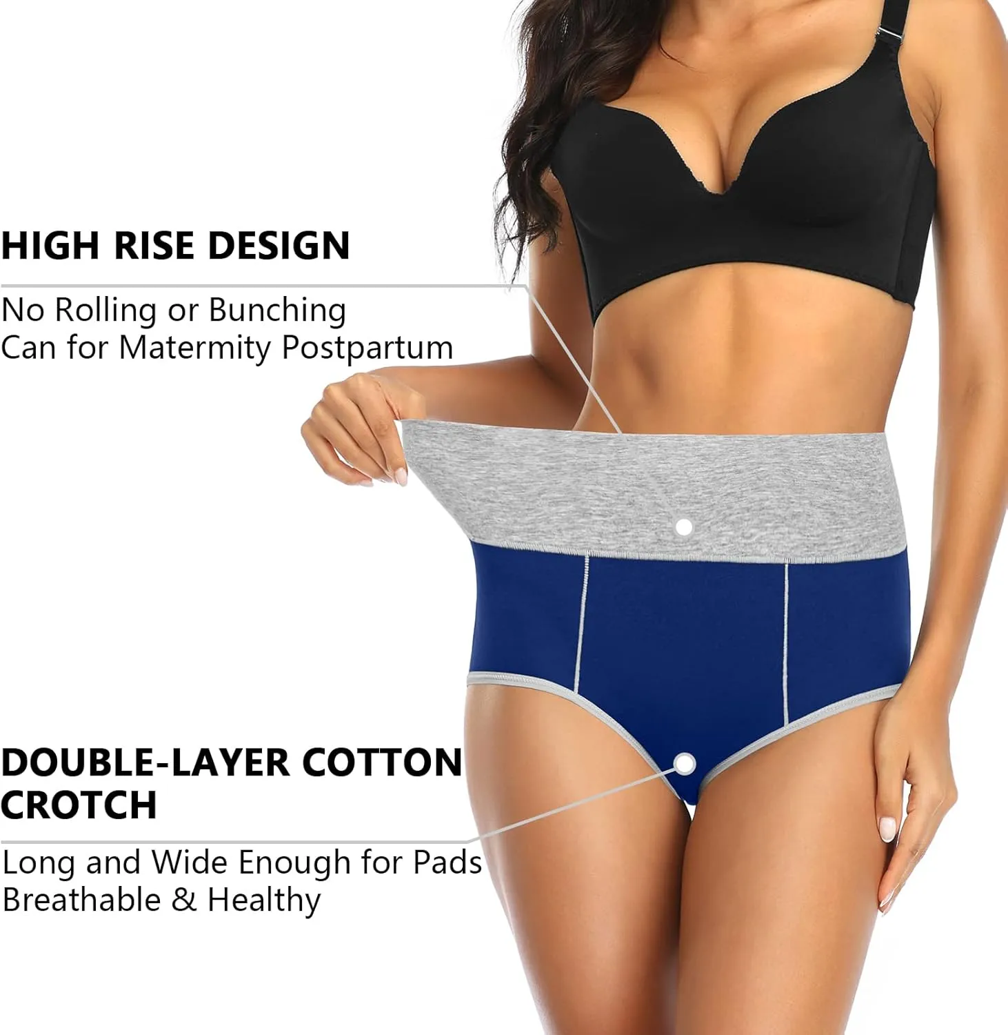 ASIMOON Women's High Waisted Cotton Underwear Tummy Control Panties Soft Full Coverage Ladies Briefs