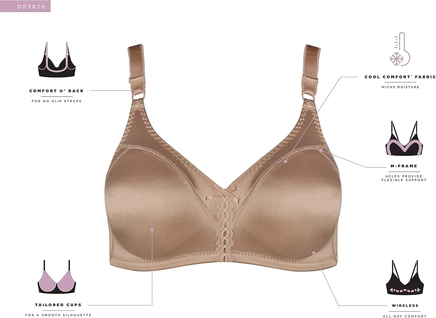 Bali Women's Double Support Wireless Bra, Comfortsoft Full-coverage Wirefree Bra, Df3820