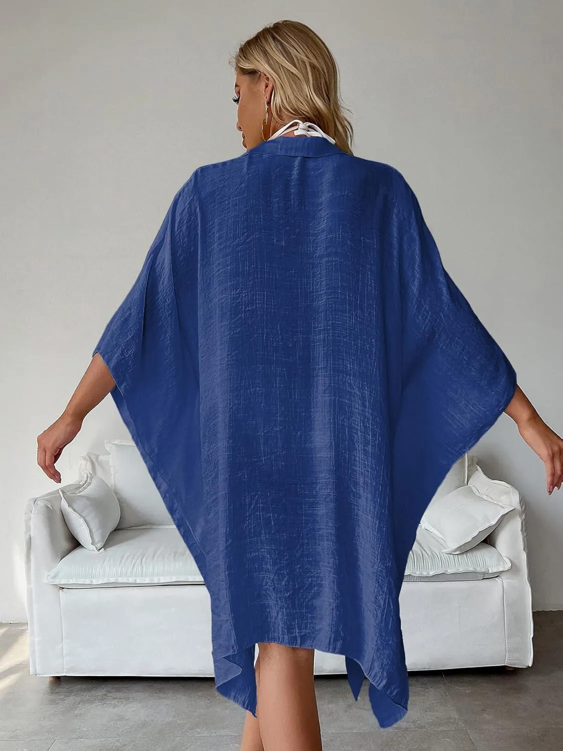 Batwing Sleeve Beach Cover Up Button Front Kimono Bathing Suit Cover Ups