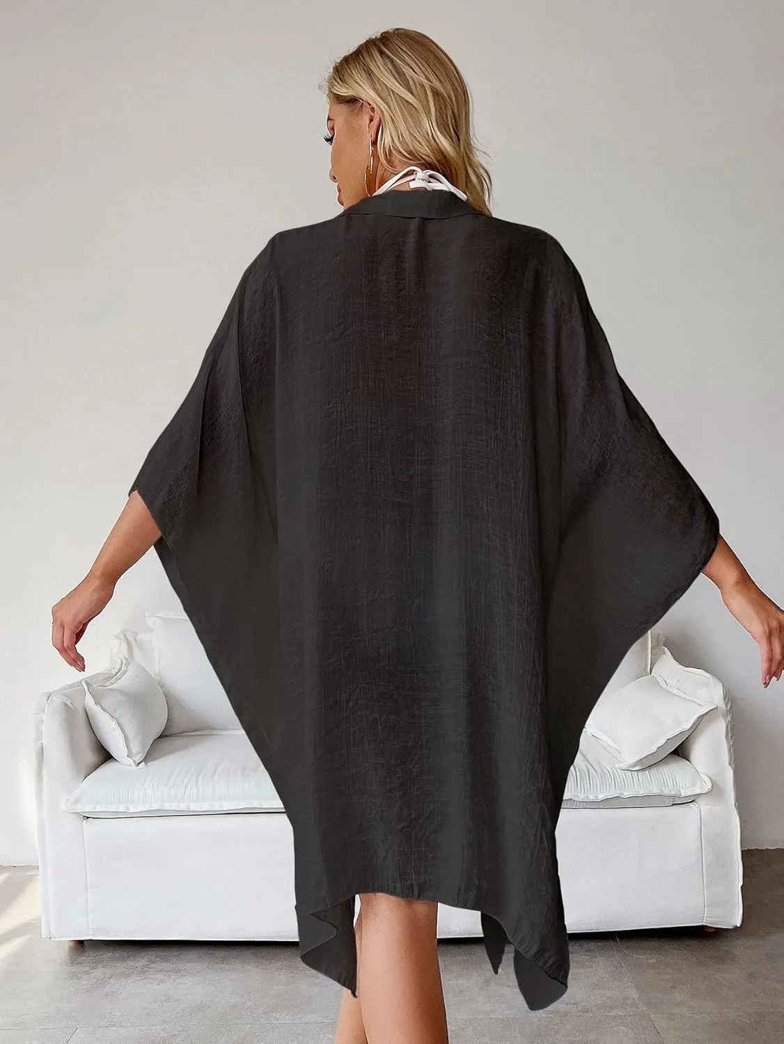 Batwing Sleeve Beach Cover Up Button Front Kimono Bathing Suit Cover Ups