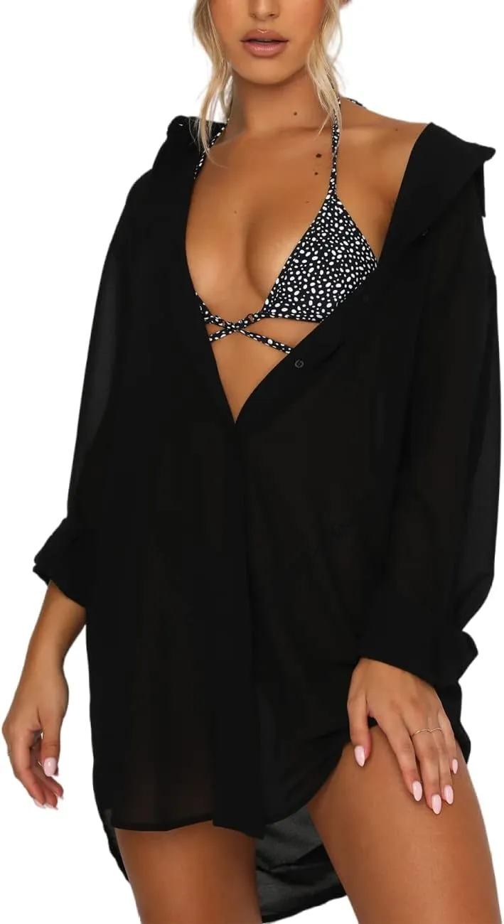 Beach Coverup for Women, Swimsuit Coverup Long Sleeve, Linen Bikini Cover Up Shirt, Bathing Suit Cover Ups for Pool