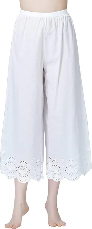 BEAUTELICATE Vintage Cotton Shorts Pettipants Culotte Slip Cropped Sleepwear Pants with Lace Edge