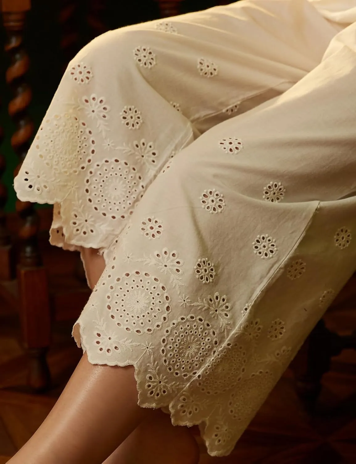 BEAUTELICATE Vintage Cotton Shorts Pettipants Culotte Slip Cropped Sleepwear Pants with Lace Edge