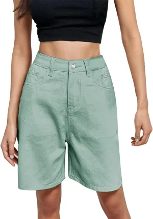 Bermuda Denim Shorts for Women High Waisted Trendy Jean Shorts Casual Vintage Long Stretchy Jeans Pants Summer Jorts