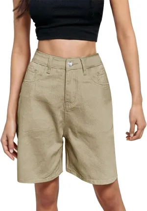 Bermuda Denim Shorts for Women High Waisted Trendy Jean Shorts Casual Vintage Long Stretchy Jeans Pants Summer Jorts