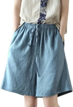 Bermuda Lounge Shorts for Women Knee Length High Waisted Flowy Shorts Drawstring Baggy Summer Short Pants with Pockets