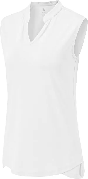 BGOWATU Women's Golf Polo T-Shirts Sleeveless V Neck Collarless Tennis Shirts UV Protection Quick Dry Lightweight