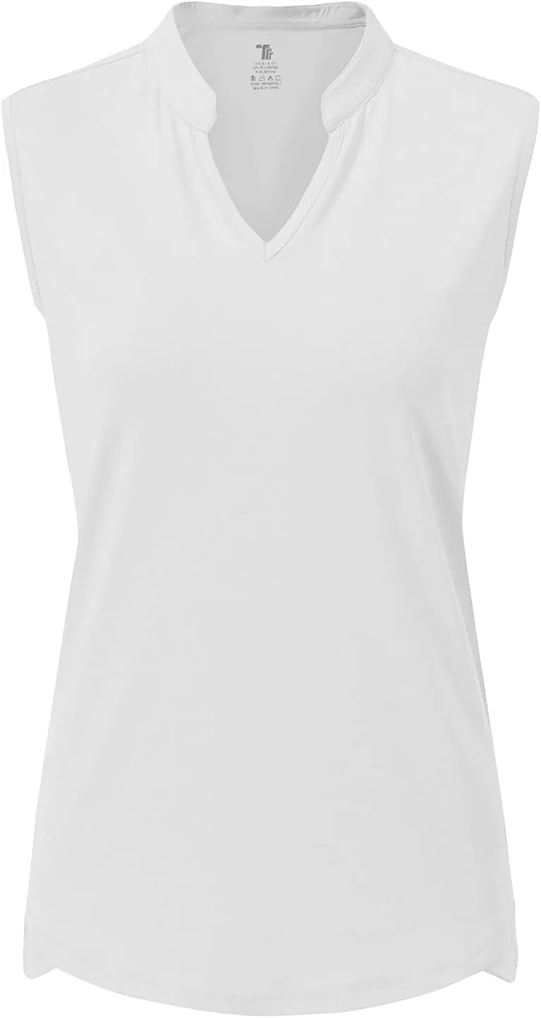 BGOWATU Women's Golf Polo T-Shirts Sleeveless V Neck Collarless Tennis Shirts UV Protection Quick Dry Lightweight