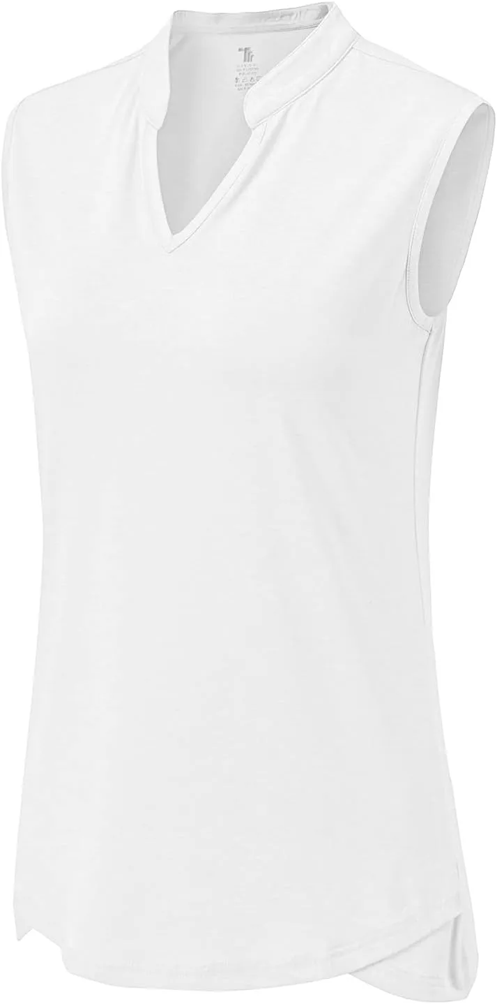 BGOWATU Women's Golf Polo T-Shirts Sleeveless V Neck Collarless Tennis Shirts UV Protection Quick Dry Lightweight