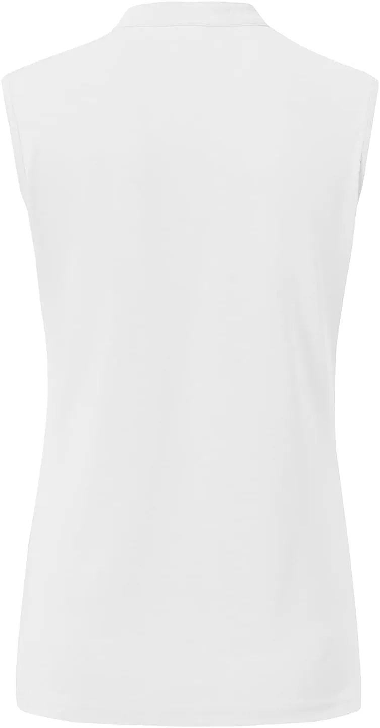 BGOWATU Women's Golf Polo T-Shirts Sleeveless V Neck Collarless Tennis Shirts UV Protection Quick Dry Lightweight