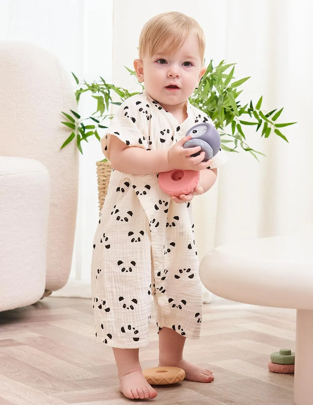BINIDUCKLING Baby Kimono Robes Cotton Muslin Romper Clothes Newborn - 24 Months