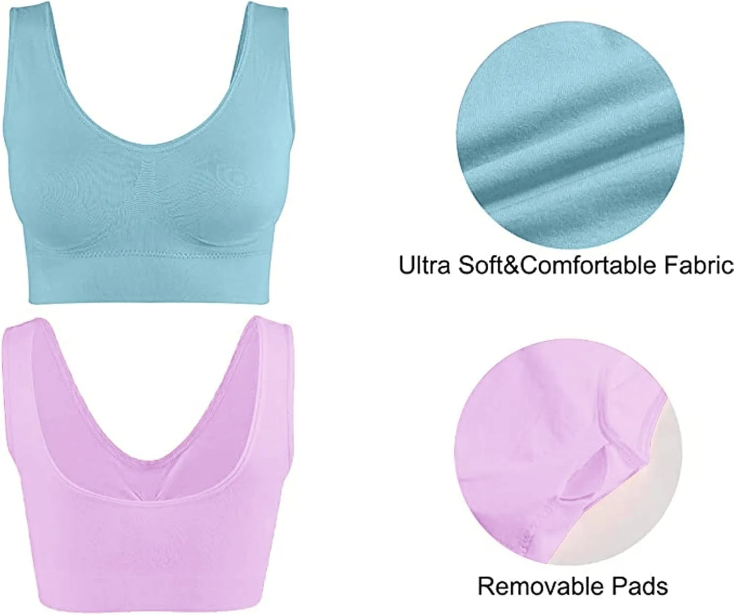 Bras for Women Seamless Padded Bra Wirefree with Removable Yoga Sports Bra Everyday Bralettes 3-Pack