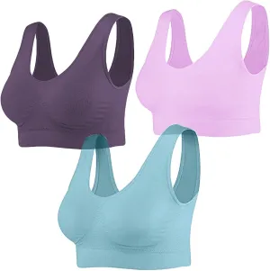 Bras for Women Seamless Padded Bra Wirefree with Removable Yoga Sports Bra Everyday Bralettes 3-Pack