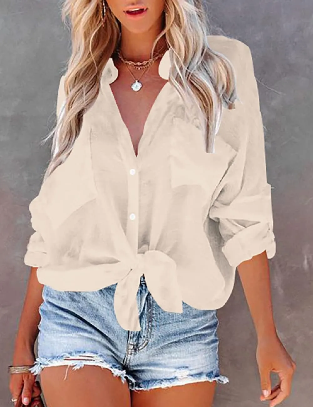 Bsubseach Button Down Swim Cover Up Shirt Sexy Long Sleeve Beach Blouse Bathing Suit Cover Ups for Women