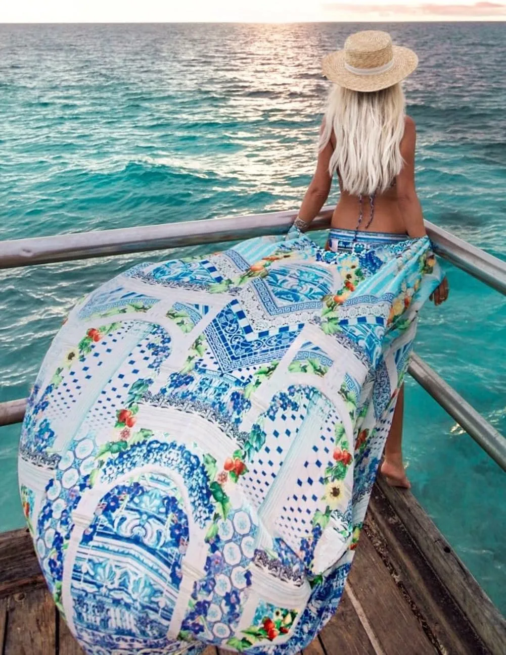 Bsubseach Womens Multicolor Print Long Chiffon Beach Blouses Cardigan Kimono Bikini Cover Up Swimwear Kaftan