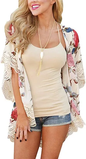 Camisunny Women Chiffon Printed Cardigan Kimono Robe Tops Beach Bikini Cover up Blouse