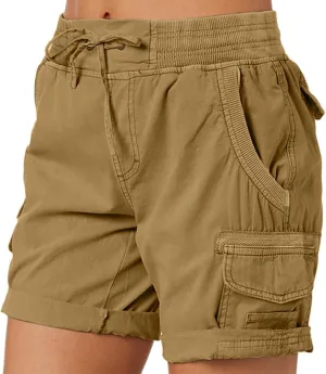 Cargo Shorts for Women Hiking High Waisted Summer Y2k Shorts Drawstring Bermuda Pull On Short Pants with Pockets