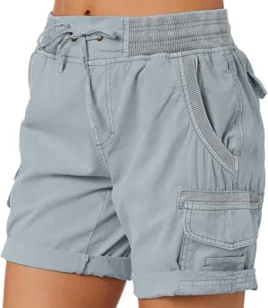 Cargo Shorts for Women Hiking High Waisted Summer Y2k Shorts Drawstring Bermuda Pull On Short Pants with Pockets