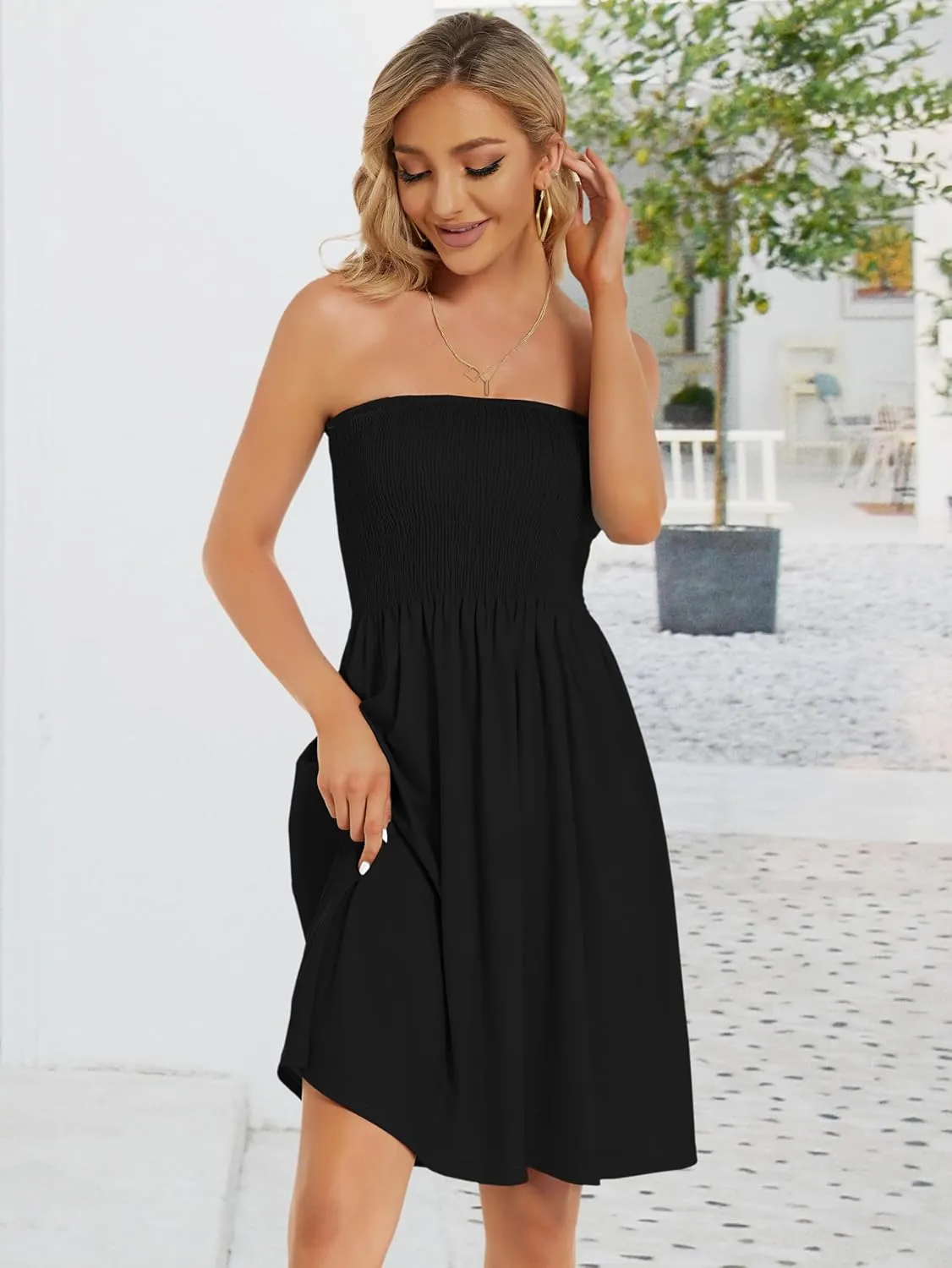 CHICGAL Summer Dresses for Women Beach Cover Ups Strapless Boho Floral Print Sundress